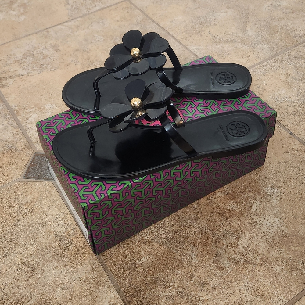 Tory Burch Black Floral Women's Sandals